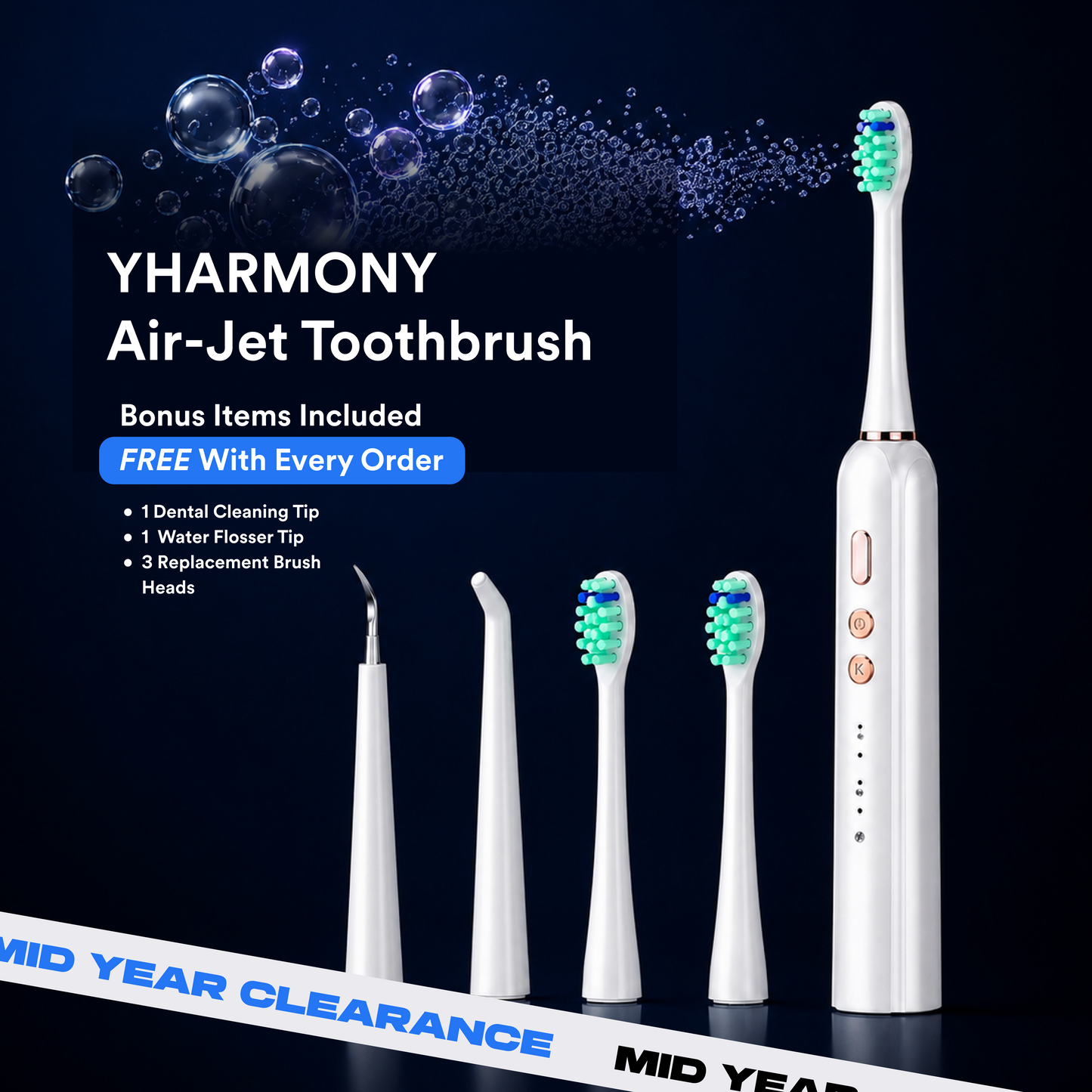 YHARMONY Air-Max 68kHz High-Frequency Dual-Pulse Electric Toothbrush for Stubborn Stains, Deep Cleaning
